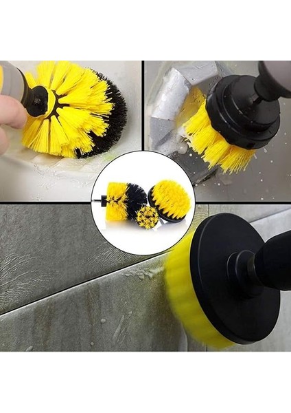3lü Matkap Ucu Banyo Küvet Duşakabin Araba Tekerliği Koltuk Yıkama Temizleme Fırçası Seti, Renkli, Küçük modelleri