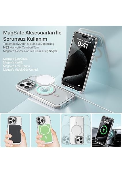 iPhone 16 Pro Için Magsafe ile Uyumlu Luxo Serisi Yüksek Kalite Kılıf Ultra Şeffaf Görünüm ve Standlı Ergonomik Tasarım (Natural Titanyum, 16 Pro) fiyatları