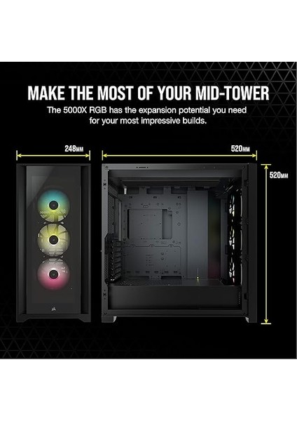 Icue 5000X Rgb CC-9011212-WW USB 3.1 Type-C Temperli Cam Siyah E-Atx Mid-Tower Gaming (Oyuncu) Kasa modelleri