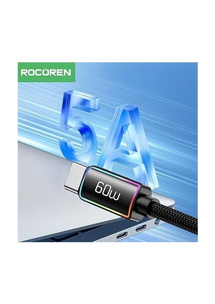 60W Type-C To Type-C Rgb Aydınlatmalı Örgülü Şarj ve Data Kablosu 50 cm fiyatları