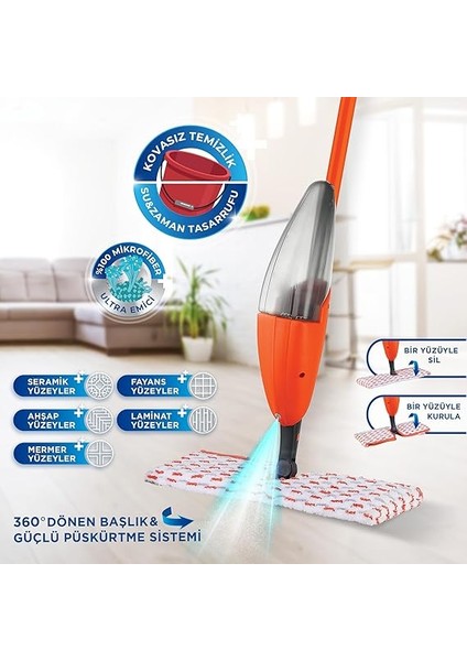 Fashion Çift Taraflı Sprey Mop, Kovasız Pratik Temizlik, 360 Döner Başlıklı Paspas fiyatları