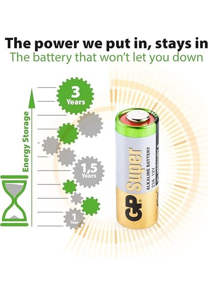 Batteries GP23A Süper Alkalin 23A/MN21/V23GA Boy Pil, 12 Volt, 5'li Kart, Bakır/beyaz/yeşil fırsatları
