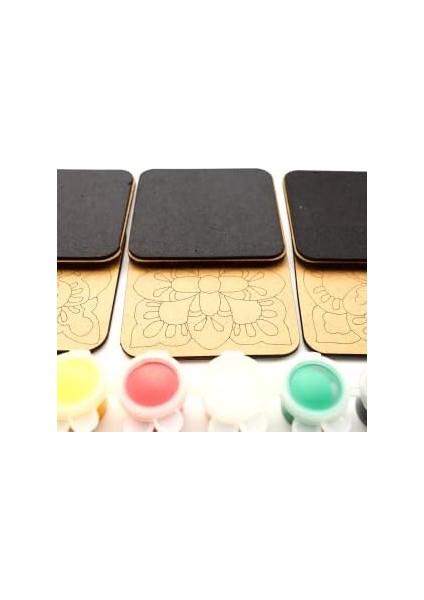 Ahşap Boyama Mandala Temalı 6'lı Kare Bardak Altlığı Hobi Seti modelleri