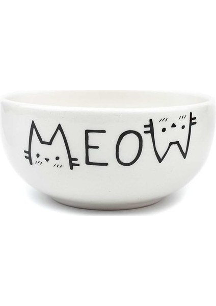 Tasarım Meow Krem Parlak Seramik Kase - Hediye Seramik Kase