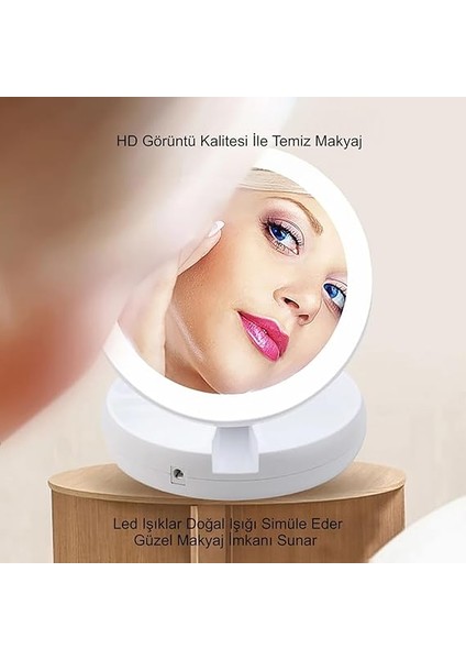 LED Işıklı 10X Katlanabilir Çift Taraflı USB Makyaj Aynası fırsatları