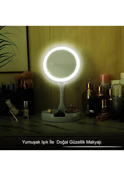 LED Işıklı 10X Katlanabilir Çift Taraflı USB Makyaj Aynası indirimleri