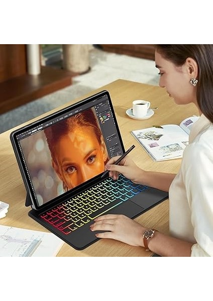 Samsung Galaxy Tab S9 Fe Plus Klavyeli Kılıf - Tab S8 Plus/s7 Plus/s7 Fe 12,4 Inç Magic Keyboard Touchpad Rgb Işıklı Klavyeli Kılıfı modelleri