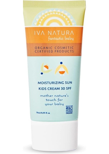 Natura Organik Nemlendirici ve Koruyucu 30 Spf Çocuk Güneş Kremi 75 Ml, Organik Sertifikalı,%99 DOĞAL,%100 Vegan, Parabensiz, Glutensiz, Nemlendiricili, Uv Korumalı, Mineralli