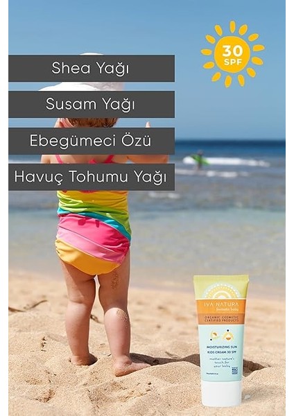 Natura Organik Nemlendirici ve Koruyucu 30 Spf Çocuk Güneş Kremi 75 Ml, Organik Sertifikalı,%99 DOĞAL,%100 Vegan, Parabensiz, Glutensiz, Nemlendiricili, Uv Korumalı, Mineralli fırsatları