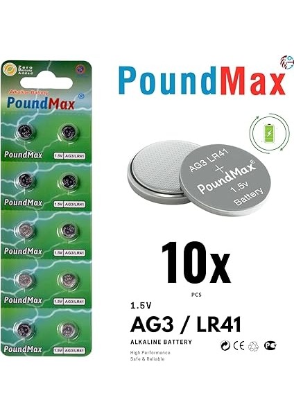 Adet Ag3 LR41 LR736 / L736 / G3 / G3A / 3ga / 192 / GP192 / V3GA / RW87 1.5V Poundmax Alkalin Düğme Piller Küçük Elektronik Ev Aletleri, Araba Anahtarları, Ölçüm Cihazları ve Hesap Makineleri fiyatları