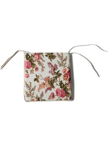 Bahçe Balkon Salon Çiçek Desenli Kare Alt Sandalye Minderi 4'lü