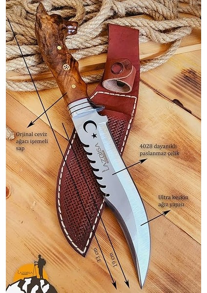 Işlemeli Sap Outdoor Kamp Bıçağı Çakısı Kılıflı Piknik Bıçak Çakı Mutfak Bıçağı (KMU-742) indirimleri