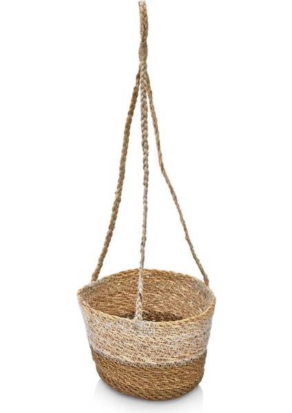 2'li Asılabilir El Yapımı ve Doğal Çift Renk Yuvarlak Hasır Saksılık Seti, 2'li Ipli Asılabilir Hasır Yuvarlak Saksı Seti (23CM*18CM-20CM*15CM) modelleri