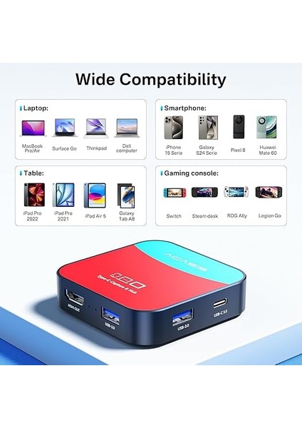 Switch Için Yakalama Kartı, Acasıs Yakalama Kartı ve Yerleştirme Istasyonu 2'si 1 Arada, Nintendo/akış/toplantı Için 1080P 60FPS Video Yakalama Kartı, 2*usb-A 3.0 (Usb C Yakalama Kartı) indirimleri