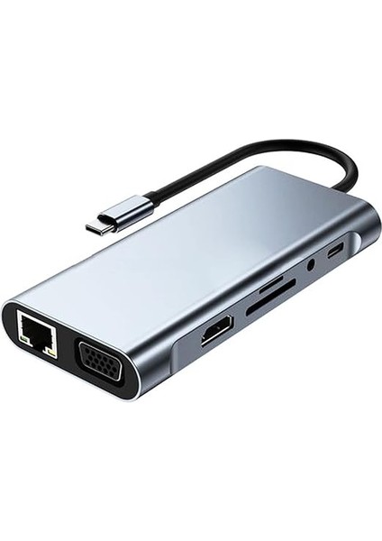 11 In 1 Type-C To USB Hub HDMI (4k),audio/, Type-C/, 4x USB 3.0/, Lan/, Vga/, Sd Card Reader Çevirici Hub 10 Port Adaptör Dönüştürücü Çoklayıcı fiyatları