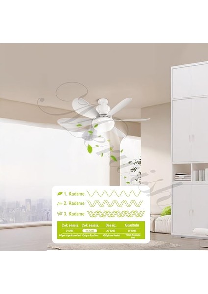 Vantilatörü LED Işık 3 Renk Işık Sıcaklığı Ayarlanabilir 3 Kademe Hız Modu Sessiz 52 cm Çap 6 Kanat Uzaktan Kumandalı Vantilatör (Beyaz) modelleri