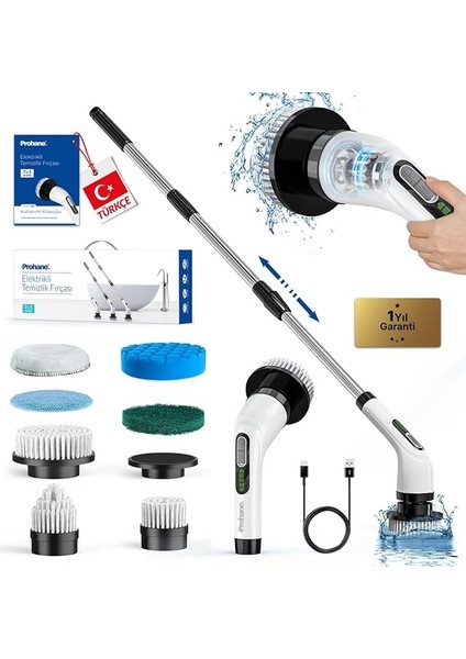 Elektrikli Temizlik Fırçası, Şarjlı Temizlik Fırçası 7 Adet Farklı Başlık Ile, Mutfak ve Banyolarda Birçok Temizlik Görevi Için, Küvet, Duş, Fayans ve Zemin Için Temizlik Malzemeleri