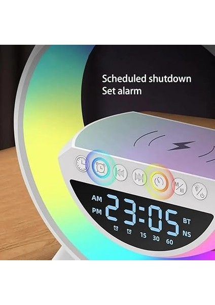 Kablosuz Şarj Istasyonu Speaker Özellikli LED Işıklı Fm Radyolu Harika Bluetooth Speaker iPhone Uyumlu ve Samsung Uyumlu Telefon Şarj Standı Bataryalı 22.5cm x 22.5cm B3401 (BT3401) indirimleri