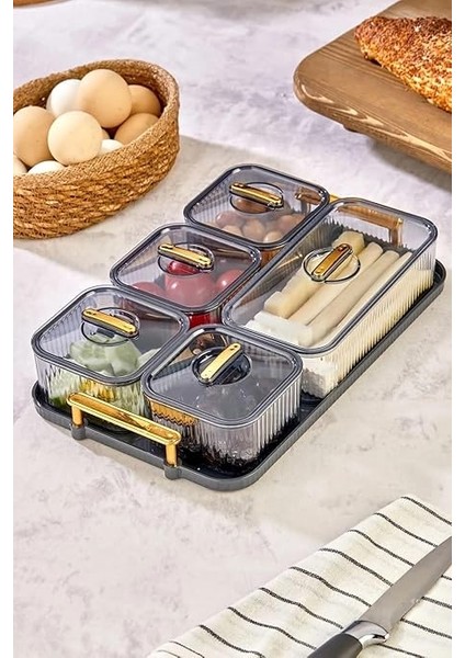 Tepsili Lüx 5 Bölmeli 6 Parça Kahvaltılık Seti, Şık ve Fonksiyonel Akrilik Tepsili Lüks 5 Bölmeli Kahvaltılık Seti - Kahvaltı Keyfinizi Artırın! modelleri