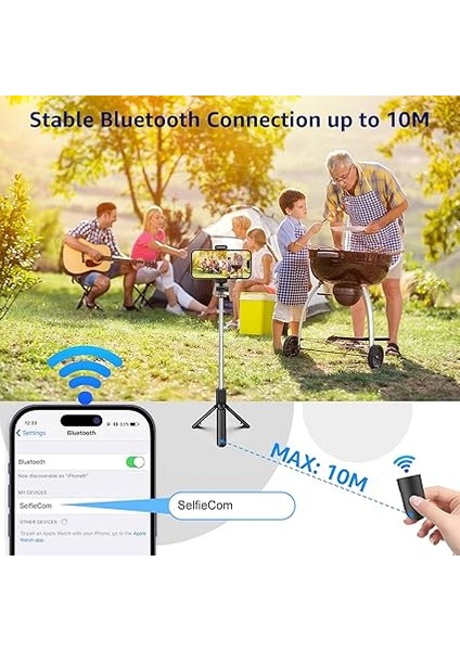 Selfie Çubuğu Tripod, 3'ü 1 Arada Bluetooth Selfie Çubuğu Tripod, 360° Selfie Çubuğu iPhone 14/14PRO Max/iphone 13/12/11/pro Max/pro/xr/xs/x/8/7, Samsung S10/S9/S8, Go Pro modelleri