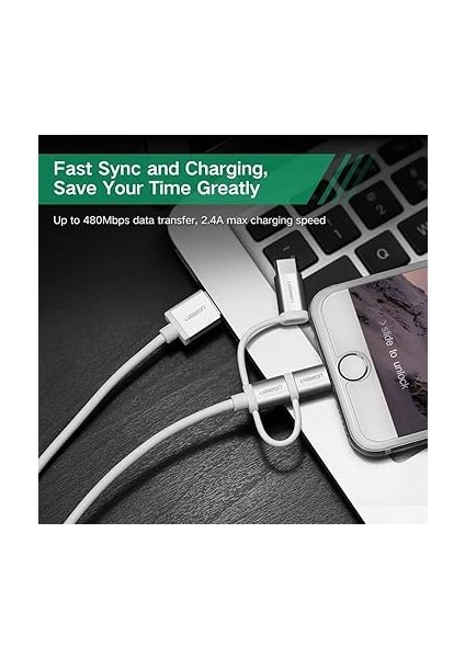 3'ü 1 Arada Ios Lightning Type-C Micro USB Şarj ve Data Kablosu Gümüş 1 Metre modelleri