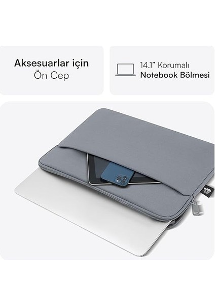 MCE-1502 14.1" Nova Eco Çevre Dostu 13-14 Inç Yeni MacBook Pro Için Kılıf, Aksesuar Bölmeli Laptop Kılıfı, Ykk Fermuarlı Notebook & Tablet Kılıfı, Gri modelleri