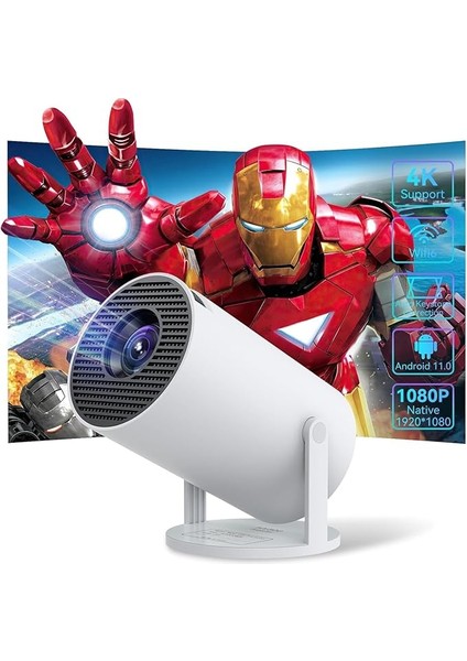 Projektör HY300 Pro - 1080P Full Hd Görüntü Kalitesi, 8000 Lümen, Uzaktan Kumanda, 5g Wifi 6 Bluetooth 5, Android 11, Otomatik Keystone, 40"-130" Ekran Projeksiyon Cihazı