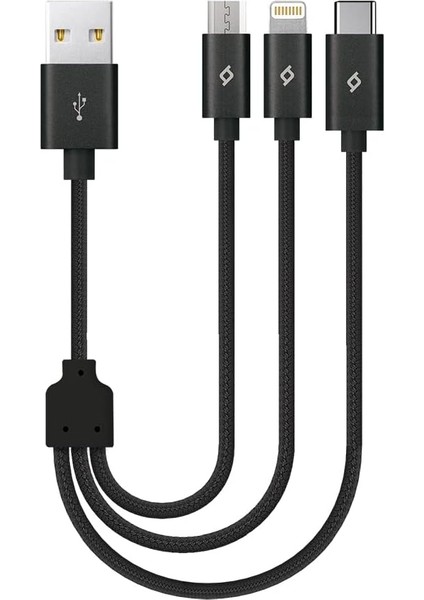 Alumicable Mini Trio Lightning Micro USB 30CM Şarj Kablosu, Siyah