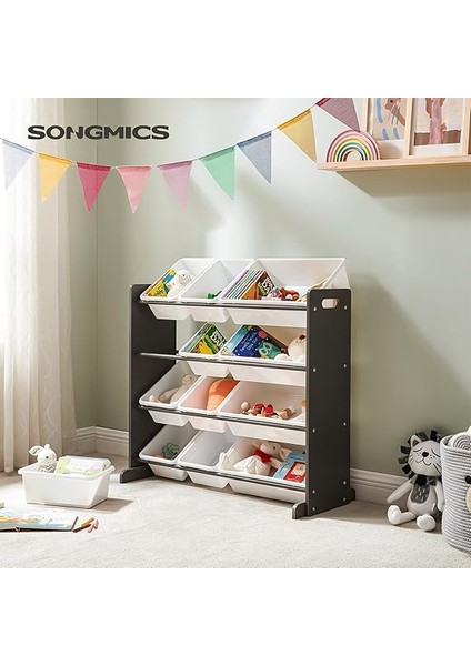 Çocuk Odası Rafı, Oyuncak Düzenleyici, Çocuklar Için Ayakta Raf, Pp Plastikten Yapılmış 12 Saklama Kutusu, Çocuk Odası, Okul, Kreş, 86 x 26.5 x 78 Cm, Koyu Gri-Beyaz GKR04GY fiyatları