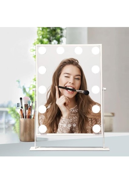 Of Myth - LOM2085 Hollywood Style 3 Renk LED Işıklı Makyaj Aynası, Dokunmatik, 360° Döner Metal Çerçeve (Beyaz) indirimleri