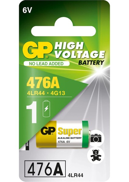 Batteries GP476A Süper Alkalin 476A/PX28A/A544/4LR44 Boy Pil, 6 Volt, Tekli Kart