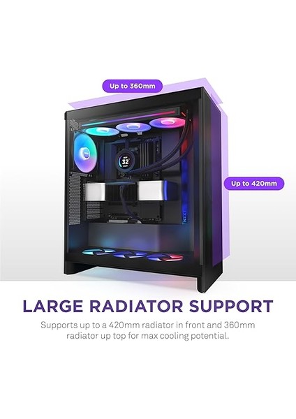 H7 Flow Rgb | Rgb Fanlı Orta Kule Atx Hava Akışı Muhafazası | Doğrudan Gpu Soğutma Için Zeminde Fan Destekler | 360 mm Rgb Tek Çerçeveli Fan | Kablo Yönetimi | Siyah indirimleri