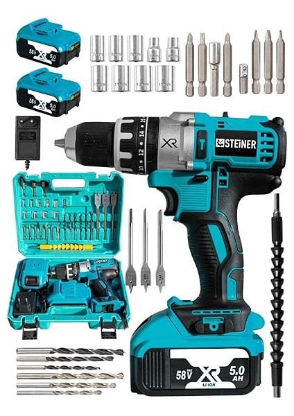Alman Darbeli 58 V 5AH Mavi Xr Li-Ion Çift Akülü Şarjlı Vidalama Matkap Pro Set fiyatları