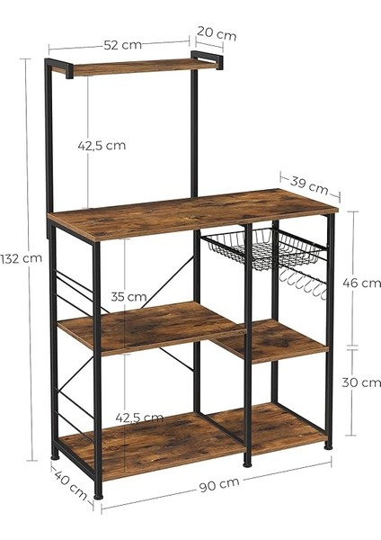 Fırıncı Raflı Raf, Tel Sepetli Mikrodalga Standı, 6 S-Kanca, Mutfak Rafı, Baharatlar, Tencereler ve Tavalar Için Yardımcı Depolama Alanı, Rustik Kahverengi KKS35X fiyatları