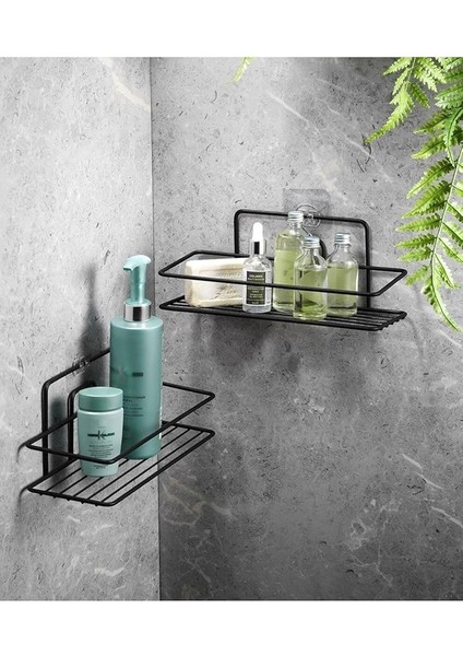 Haus Yapışkanlı Banyo Düzenleyici Şampuanlık Duş Rafı Siyah 2 Adet Tş-01