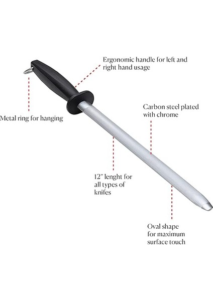 Merih Oval Masat - Kasap Masatı - Bıçak Bileyici - Bileme Çeliği - Bıçak Keskinleştirici, No: 12-30 cm modelleri