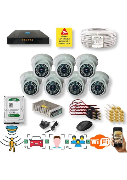 7 Kameralı Set - Insan Yüz Hareket Algılayan 36IR LED 5mp Lens 1080P Iç Mekan Güvenlik Kamerası Seti