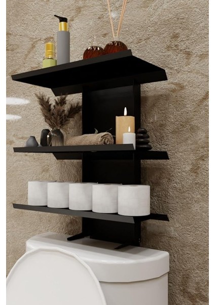 Siyah Klozet Üstü Raf, Organizer Tuvalet Kağıtlık ve Wc Tuvalet Banyo Düzenleyici MT116S