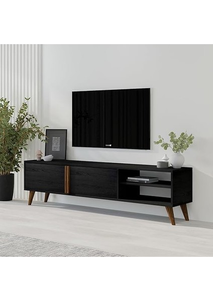 Dolaplı, Raflı Tv Sehpası, Oturma Odası Tv Ünitesi, Ahşap Siyah fiyatları