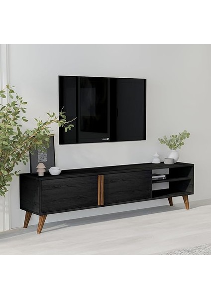 Dolaplı, Raflı Tv Sehpası, Oturma Odası Tv Ünitesi, Ahşap Siyah modelleri
