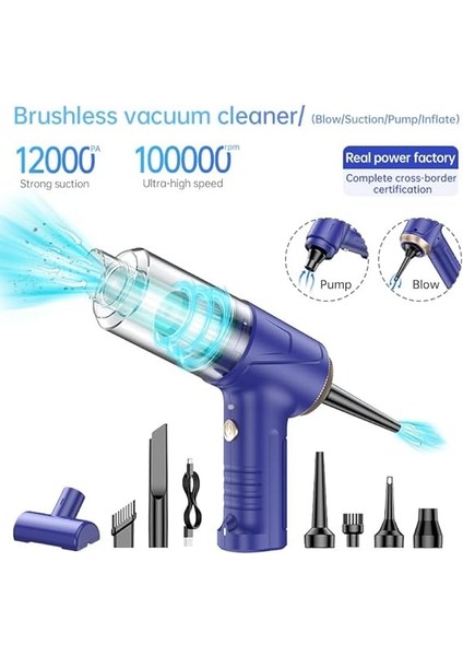 Araba Süpürgesi Dahili Işıklı Taşınabilir Kablosuz, 3'ü 1 Arada Şarj Edilebilir Süpürge, 12000 Pa Yüksek Güçlü Fırçasız Motor, 4000MAH, Ev, Ofis, Bilgisayar Için Çoklu Başlıklı LT-145 indirimleri