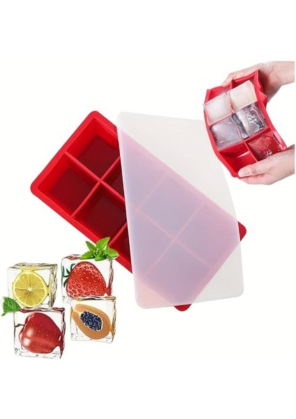 Kapaklı Silikon Buz Kalıbı - Bpa Içermeyen, Viski ve Kokteyller Için Büyük Buz Kalıpları, 2 Inç Büyük Buz Küpleri Yapmak Için Kolayca Çıkarılabilen Silikon Buz Kalıbı, Kırmızı