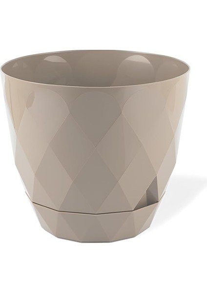 Yakamoz Prizma Saksı Drenajlı Tabaklı Plastik Çiçek Saksısı (Bej, 9.2 Lt)