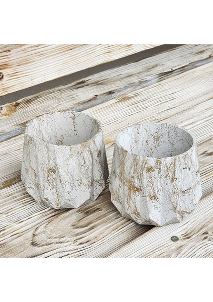 Yapımı,dekoratif Lüx Saksı,orta Boy Ikili Set, Dekoratif Mermer Desenli Beton Saksı 2 Adet, Ev ve Ofis Saksısı fırsatları