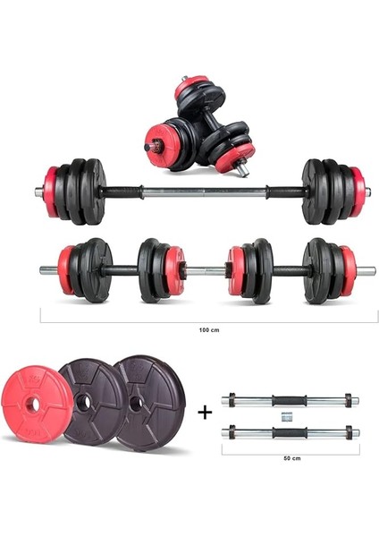 22 kg Multifonksiyonel Kırmızı Siyah Halter Seti ve Dambıl Seti fiyatları