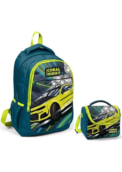 High Nefti Sarı Araba Okul Sırt ve Beslenme Çantası Seti