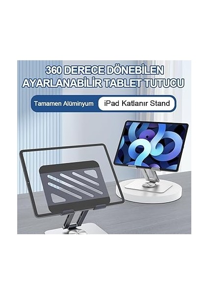 Tablet Standı 360° Dönebilen Tablet Tutucu Katlanabilir Alüminyum Tablet ve Telefon Standı - Gri fiyatları