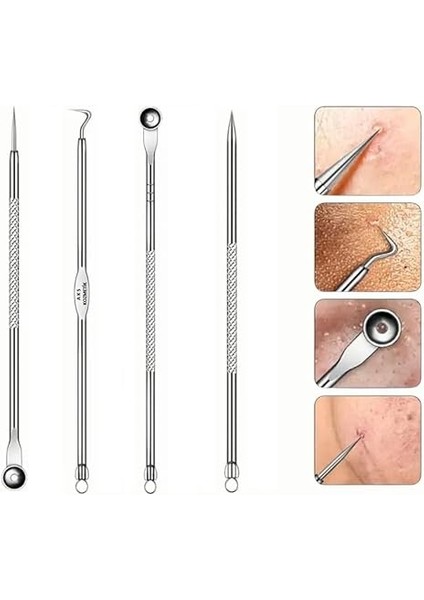 Nokta Akne Temizleyici 4'lü Kutulu Paslanmaz Komedon Gümüş Komedon Seti Sivilce Siyah Nokta Çıkarıcı Kaliteli indirimleri