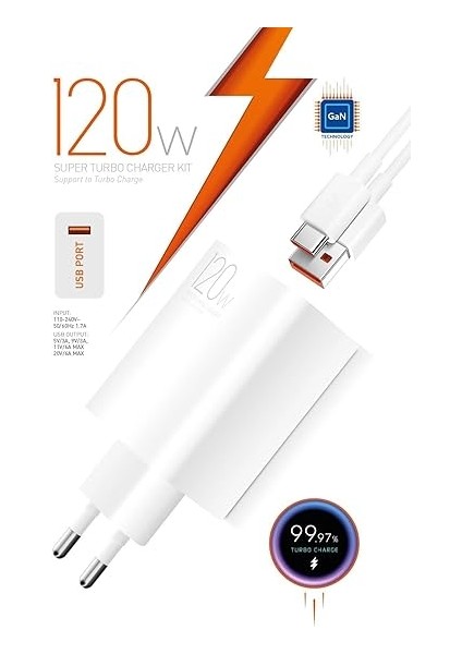 120W Type-C Şarj Adaptörü ve Kablo Seti Gan Teknolojisi fiyatları