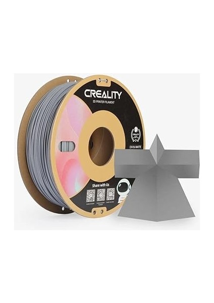 Cr-Pla Mat Filament 1,75 Mm, 1 kg Çevre Dostu Karton Bobin, Mat 3D Baskı Pla Filament, Boyutsal Hassasiyet ≤ 0,03 Mm, Creality 3D Yazıcılar Fdm ile Uyumlu (Gri)